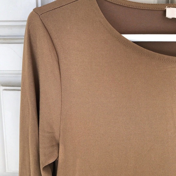 Forever 21 Sheath Dress SzM Tan Spandex Long Sleeves Slit Side Midi Pre-Owned - Picture 4 of 10